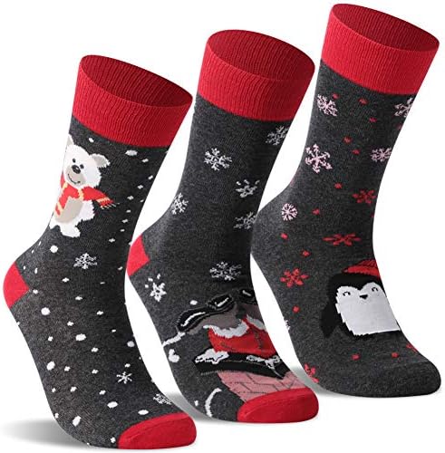 Christmas Socks, Printed Fun Colorful Festive, TXXM Unisex Novelty Christmas Holiday Gift Crew Dress Socks 3-6 Pairs
