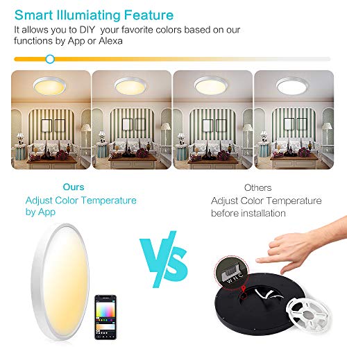 HueLiv Smart Ceiling Light Fixtures, Flush Mount Lights Wi-Fi LED RGBW Compatible with Alexa & Google Home Dimmable for… - Image 2