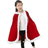 Adult Children Christmas Santa Claus Robe, Velvet Red Hooded Cloak, Xmas Party Costume Masquerade Cape for 6+ Years Old(Child)