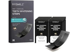 PAP+ Charcoal Teeth Whitening Strips for Sensitive Teeth - 28 Non-Slip Strips (14 Treatments) - Enamel Safe Stain Remover for