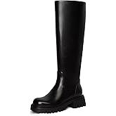 Bouwno Platform knee high boots women Comfortable Stretch Round Toe Chunky Heel Tall Boots with Side Zip Dress Casual Long Riding Boots
