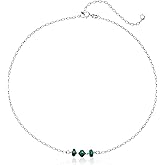 EnCharmed Sterling Silver Emerald Delicate Choker, Handmade Minimal Dainty Gemstone Necklace, Adjustable Length 14-17 Inches, May Birthstone