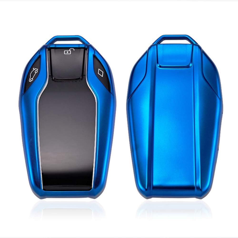 ontto Smart Display Remote Key Fob Cover Case Shell Holder with Keychain Keyring Soft TPU Key Skin Keyless Fit for BMW 5 Series 7 Series Blue