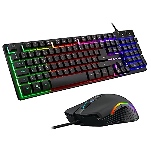 The G-LAB Combo KRYPTON - Pack Clavier et Souris Gamer filaire Rétro-éclairage RGB - Clavier Gaming AZERTY USB Anti-Ghosting + Souris Gaming 6 boutons 3200 dpi - Pack Gamer PC PS4 Xbox One Mac (Noir)