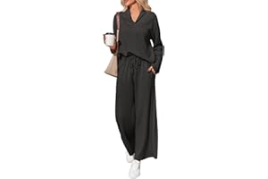 Fisoew Womens 2 Piece Outfits Sweatsuit Set Long Sleeve V Neck Sweatshirts High Waisted Pants Lounge Sets