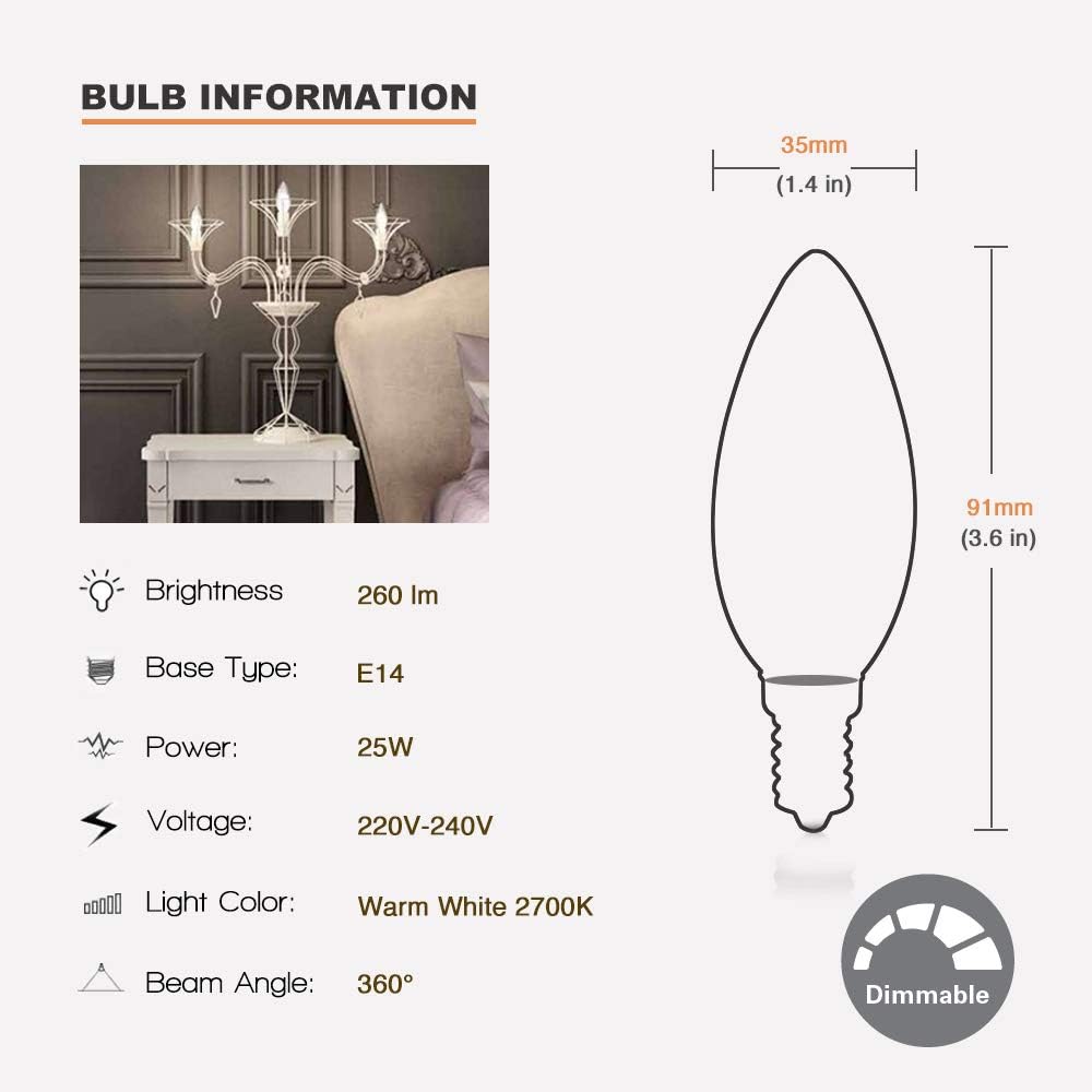 Light Bulbs Small Screw in Candle, Ịṇcạṇḍẹṣcẹṇṭ Candle Bulbs Dimmable 2̣5̣Ẉạṭṭ, 10 Pack Screw in Light Bulbs SES E14 - Image 3