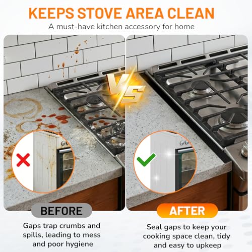 Stainless Steel Stove Gap Covers,Stove Gap Filler, Range Trim Kit, Stove Gap Guards, Heat Resistant and Easy to Clean, Easy retractable Length 13.8" to 27.5", Width 0.79",Black(2PCS)