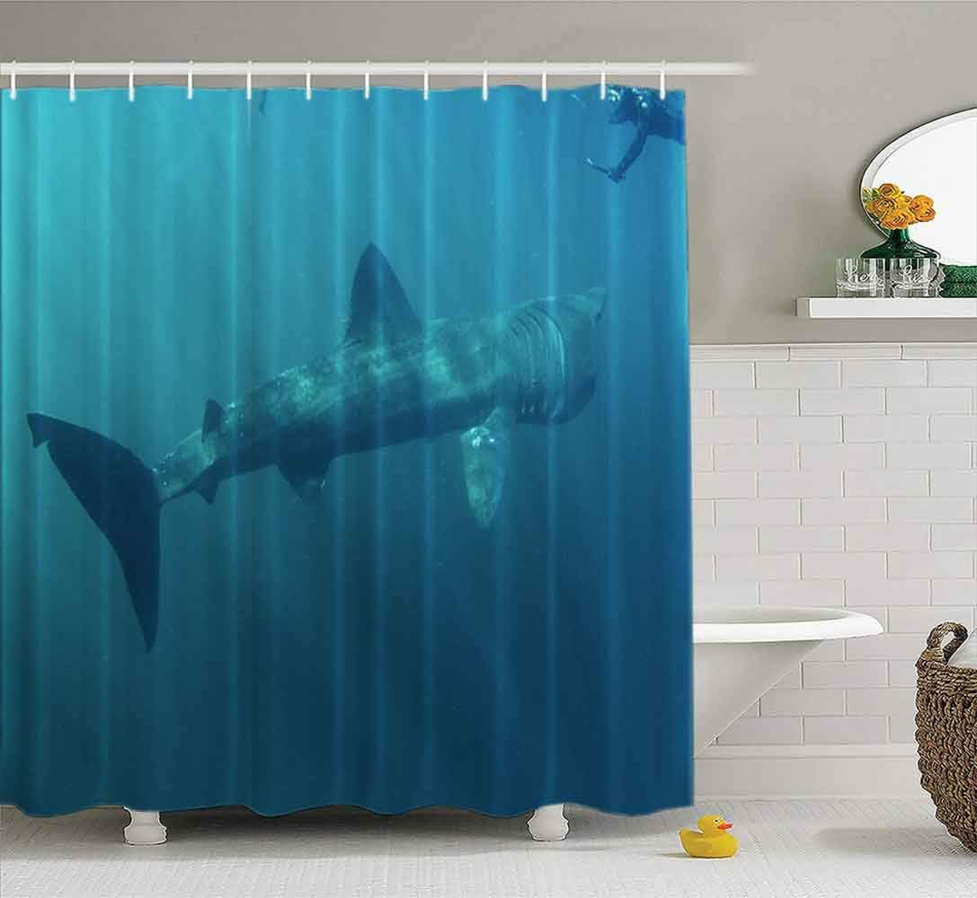 Musesh Shower Curtains,Wide Shower Curtains,78X72 Inch Shower Curtain with Hooks for Bathroom Scotland Shark, Cetorhinus Maximus, Coll Island,