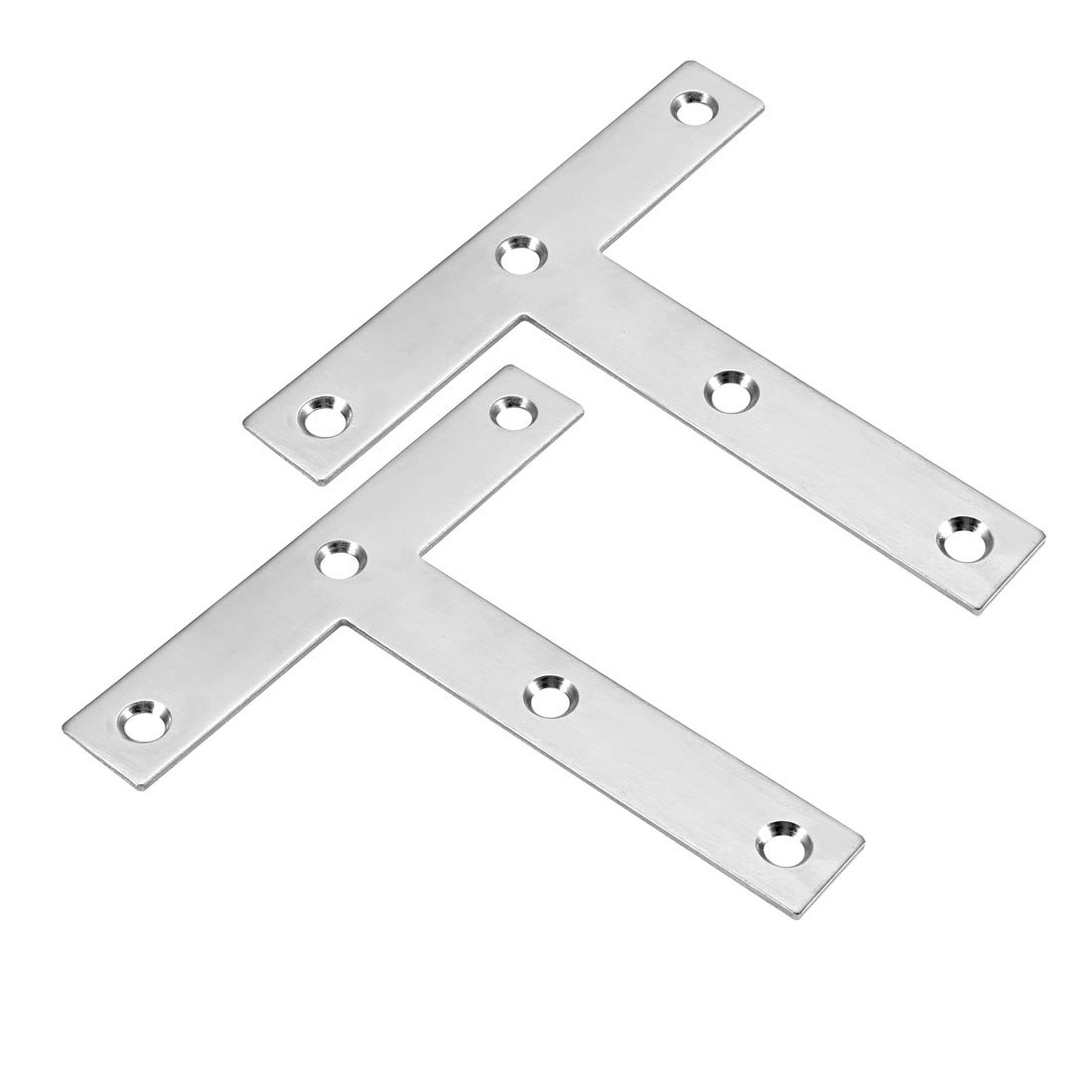 sourcing map Flat T Shape Repair Mending Plate, 120mmx120mm, Stainless Steel 304 Joining Bracket Support Brace, Pack of 2