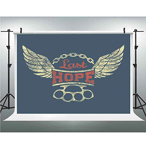 Vinyl Photography Background,Vintage,Photography Backdrop Studio Props,5x6.5ft,Grunge Label Wings Chain Brass Knuckles Last Hope Quote for Bikers