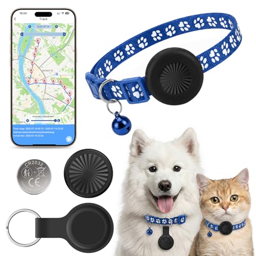 GPS Cat Collar, GPS Dog Collar, Compatible with iOS and Android, No Subscription, IP67 Waterproof, Global Tracking, 7 Day Route Playback, Replaceable Battery, Suitable for Dogs/Cats