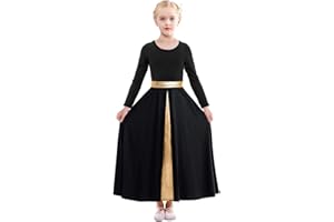 ELLYDOOR Girls Long Sleeve Praise Dance Dress Swing Skirt Liturgical Worship Costume Church Robe Dancewear