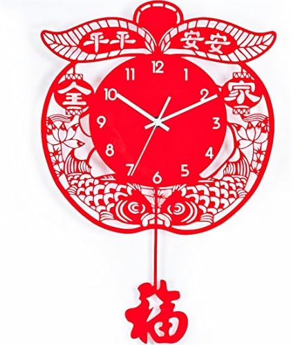 LLSJZ CLOCK Chinese creative pendulum clock wall clock living room mute modern minimalist luminous clock creative decorate quartz clock China wind,16 inches Trumpet 40 55CM
