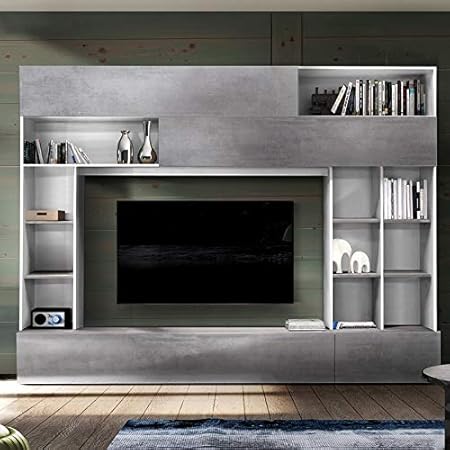 Nouvomeuble Mur Tv Design Gris Effet Béton Et Blanc Perdita