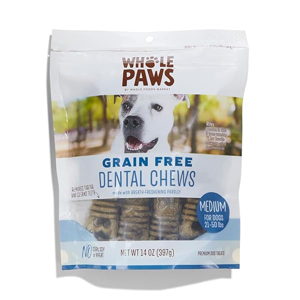 WHOLE PAWS, GRAIN-FREE DOG DENTAL CHEWS, MEDIUM (FOR DOGS 21-50 LBS), 14 OUNCE