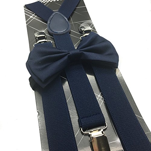 Navy Blue Color Wedding Accessories Adjustable Bow Tie & Suspenders