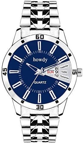 Howdy Men Analog Dial Day and Date Stainless Steel Chain Watch