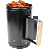 HiwowSport Charcoal Chimney Starter for Outdoor Cooking Barbecue BBQ Quick Rapid Fire Briquette Starters Can Black with Wooden Handle