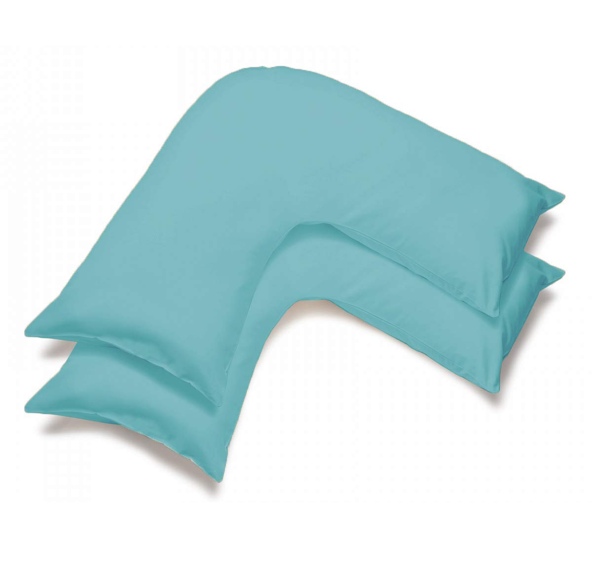 mFabrics Pack of 2 | Poly-Cotton Plain Dyed V Pillow Covers | UK V-Shaped Pillowcase Pair (SkyBlue)