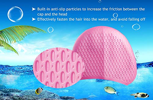 Msicyness Swim Cap for Long/Curly Hair 100% Silicone Swimming Hat for Adult Swimming Pool Laps Latex Rubber Reduce Water Intake Men Women UV Guys Girl Bathing Cap - Thumbnail 5