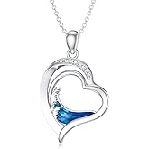 LWXIE Diamond Beach Necklace 925 Sterling Silver Ocean Wave Heart Pendant Necklaces Gift for Women Mom Wife Girlfriend Daughter