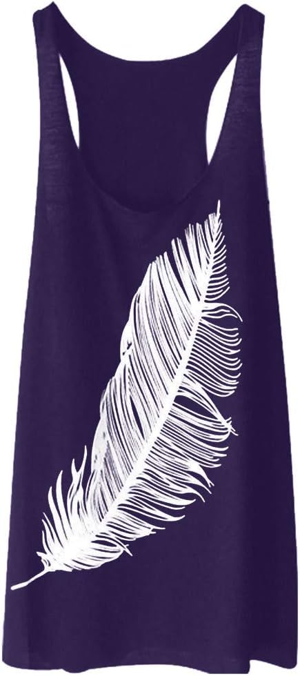 YIHANK Women's Summer Feather Print Long Vest Tops