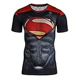 Compression Shirt Mens Superman Iron man 3D Print T-Shirt Tight Workout Clothes (L, SuperRed)