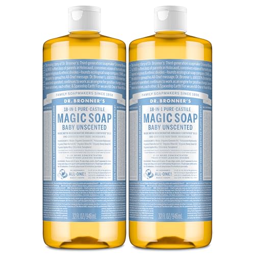 Dr. Bronner Magic Soaps Pure-Kastilien Seife, 18-in-1 Hemp Unscented Baby-Mild, 32-Unzen-Flaschen (2er Pack)