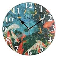 Ladninag Wall Clock Colorful Koi Fish Ocean Sea Silent Non Ticking Decorative Round Digital Clocks for Home/Office/School Clock