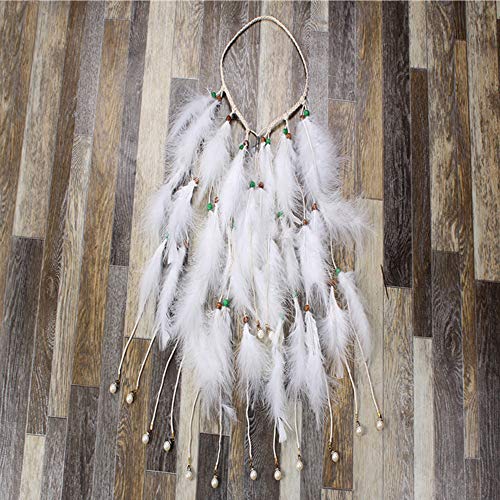 Feather Headband White Fake Pearl Hippie Indian Boho Hair Bands Tassel Bohemian Halloween Hair Hoop Women Crown Hairband Party Decoration Headdress Cosplay Costume Headwear Headpiece Hair Accessories - Thumbnail 3