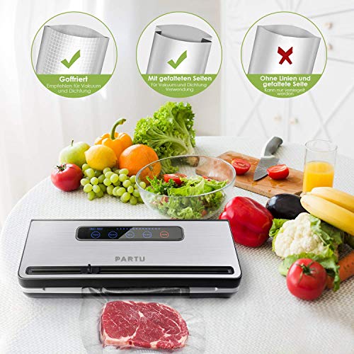PARTU 2-in-1 Vacuum Sealer Machine Automatic Food Sealing & Vacuum for Dry/Wet Food Savers w/ 11" x 118" Sealer Bag, 2 External Suction Pipe for Fresh-keeping Tank and Clothes Storage