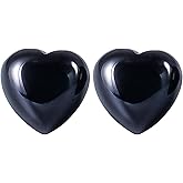 Wizock Spiritual Black Obsidian Heart Shaped Earrings Studs Protection 925 Sterling Silver Earrings for Women Men Trendy