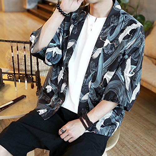Men's Wear Japanese Kimono Traditional Loose Coat Cardigan Cosplay Japanese Yukata Kimonos Tops,Blue,M - Thumbnail 3