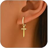SUYACS 14k Gold Plated Cross Drop Dangle Earrings for Women Men Trendy 925 Sterling Silver Cross Cubic Zirconia Hoop Huggie Earring Christian Belief Piercing Daingling Earring Jewelry Gifts