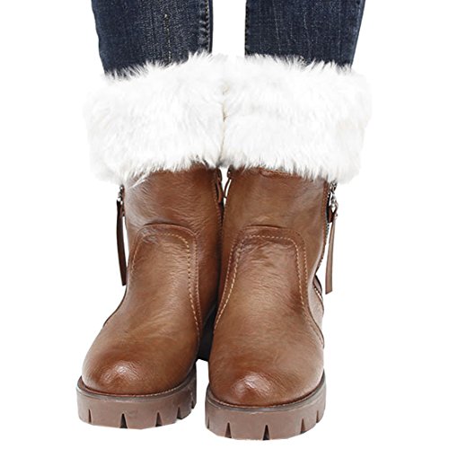 Womens Fur Trim Boot Cuff Top Cover Leg Warmers White - Thumbnail 3