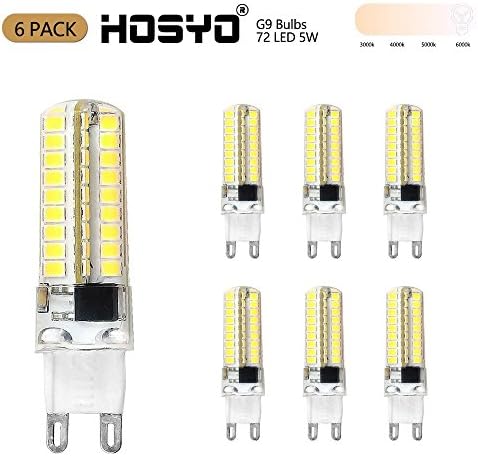 G9 LED Bulb, HOSYO 5W Daylight White 6000K 72 2835SMD LEDs Corn Bulb 110V-130V (Pack of 6)