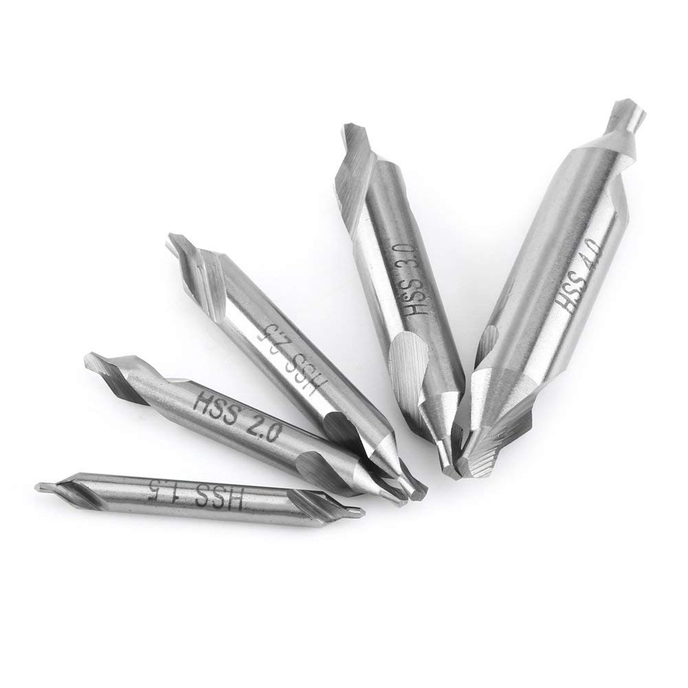 5pcs Center Drill Bit Set, 1.5/2/2.5/3/4mm High Speed Steel Center Drill Bits 60° Angle Center Drill for Metal Wood Aluminum and Steel