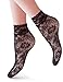 VERO MONTE 4 Pairs Women's Patterned Lace Fishnet Ankle Socks (Black) 41521