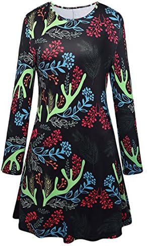 Herose Women's Scoop-Neck Graphic Long-Sleeve Short Fit-and-Flare Dress, Elk Horn, XX-Large
