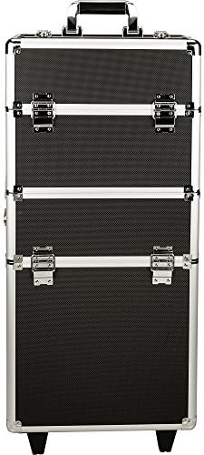 JustCase Professional Rolling Aluminum Cosmetic Makeup Case and Extendable Trays, Black Dot