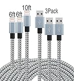 Frieso 2pcs 6ft 1pcs 10ft Nylon Braided 8pin to USB Charge and Sync Cable for iPhone 7/7 plus/SE/6/6s/6 plus/6s plus,5c/5s/5,iPad Air/Mini,iPod Nano/Touch(Gray and White).