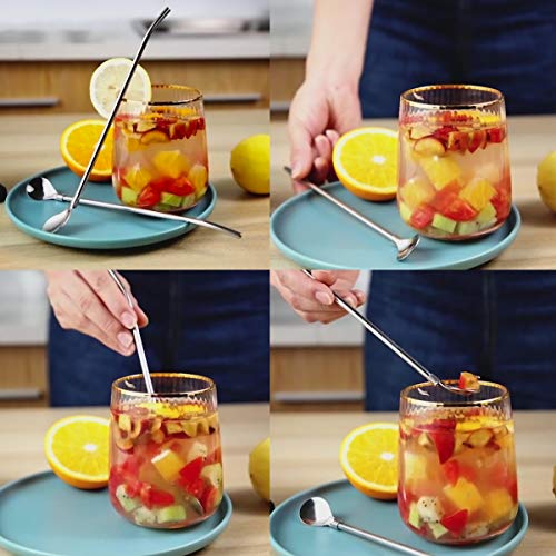 image for Pinowu Reusable Spoon Drink Straws Value Pack 6pcs with 2 Clean Brush 