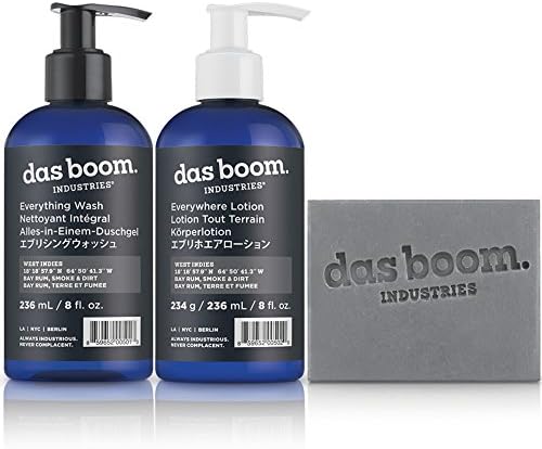 Das Boom Body Basics Set (Soap, Lotion, Wash) - West Indies (Bay Rum, Smoke, & Dirt)