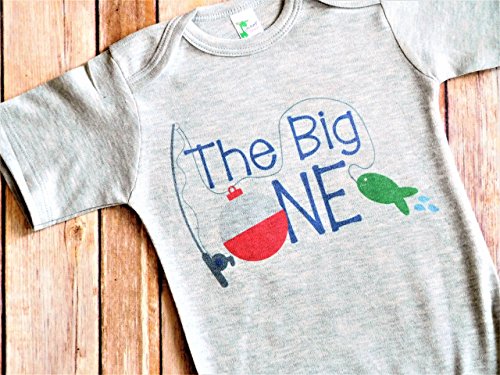 First Birthday Outfit - 12 to 18 Month Gray - The Big One - Fishing Theme