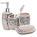 4 Piece Beige Ceramic Bathroom Accessories Set/Toothbrush Holder, Lotion Dispenser, Soap Dish & Tumbler