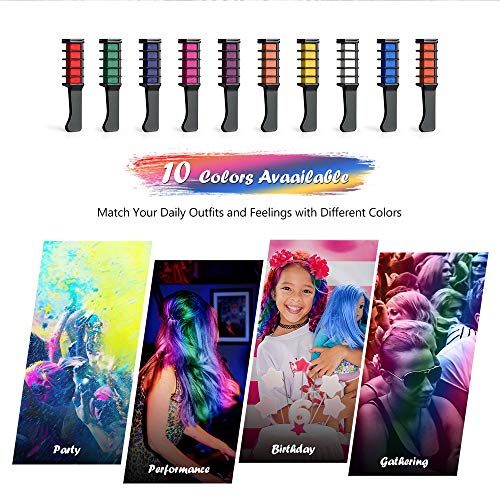 BALHVIT Hair Color Chalk Comb Set, [10 Bright Colors] Washable Hair Chalk for Girls Gifts, Popular Chalks on Birthday Cosplay Halloween Party, Non-Toxic Temporary Hair Chalk Pens Safe for Kids, Teen - Thumbnail 6