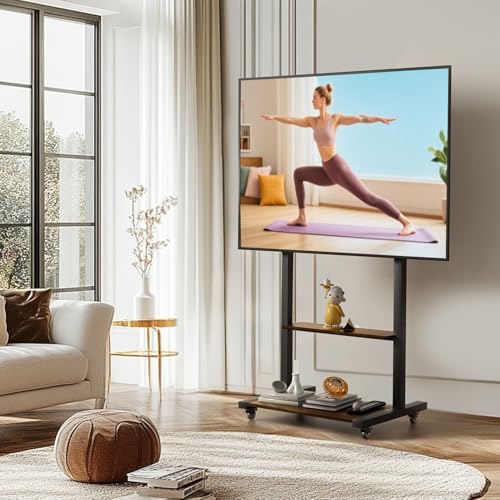 medla Mobile TV Stand for 40-100 Inch TV, Heavy Duty Rolling TV Cart with Lockable Wheels, Height Adjustable, 2 Shelves, VESA 600x400mm Floor TV Mount