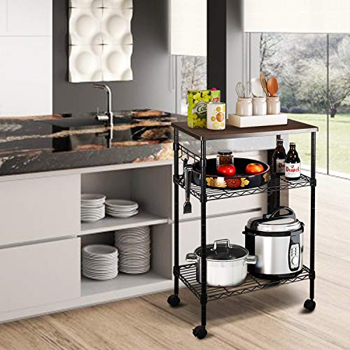 alvorog 3-Tier Rolling Kitchen Cart, Microwave Storage Rack Utility Service Cart with Adjustable Mesh Shelves Bakers Rack for Living Room, Bedroom and Office - Thumbnail 5