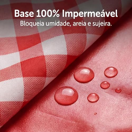 Tapete Piquenique Impermeável Dobrável, Grande 200x200cm, com Alça, Toalha para Picnic, Parque, Praias, Passeios ao Ar Livre, a Prova de Água, Fácil de Carregar (Vermelho)