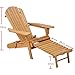 FDW Outdoor Wood Adirondack Chair Foldable w/Pull Out Ottoman Patio Furniture